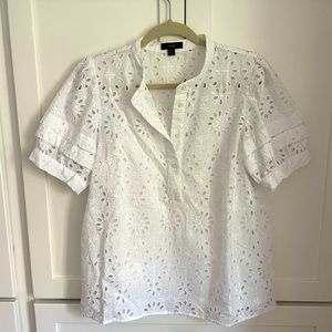 J Crew Puff Sleeve Popover top in eyelet white size Small